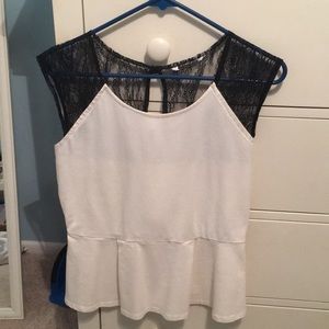 White peplum top with black lace size L